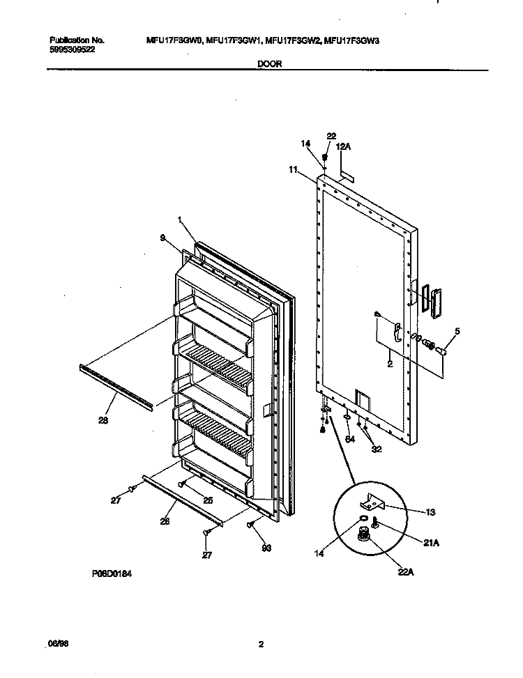 DOOR Diagram and Parts List for MFU17F3GW1  Uni Freezer