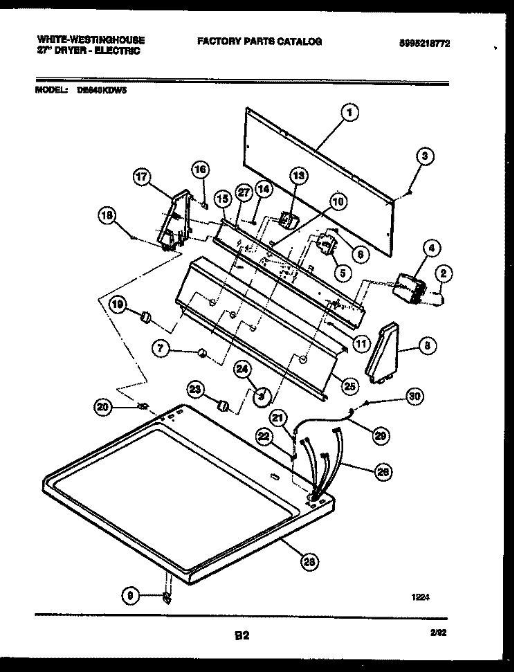 CONSOLE AND CONTROL PARTS Diagram and Parts List for DE640KDW5  Frigidaire Dryer