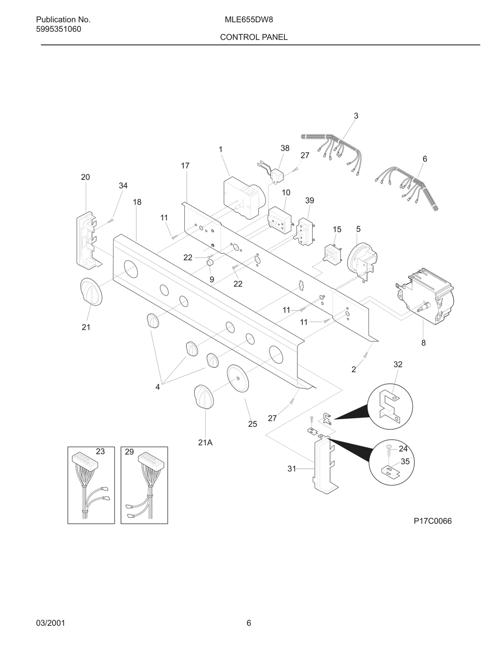 Control Panel Diagram and Parts List for MLE655DW8  Frigidaire Dryer