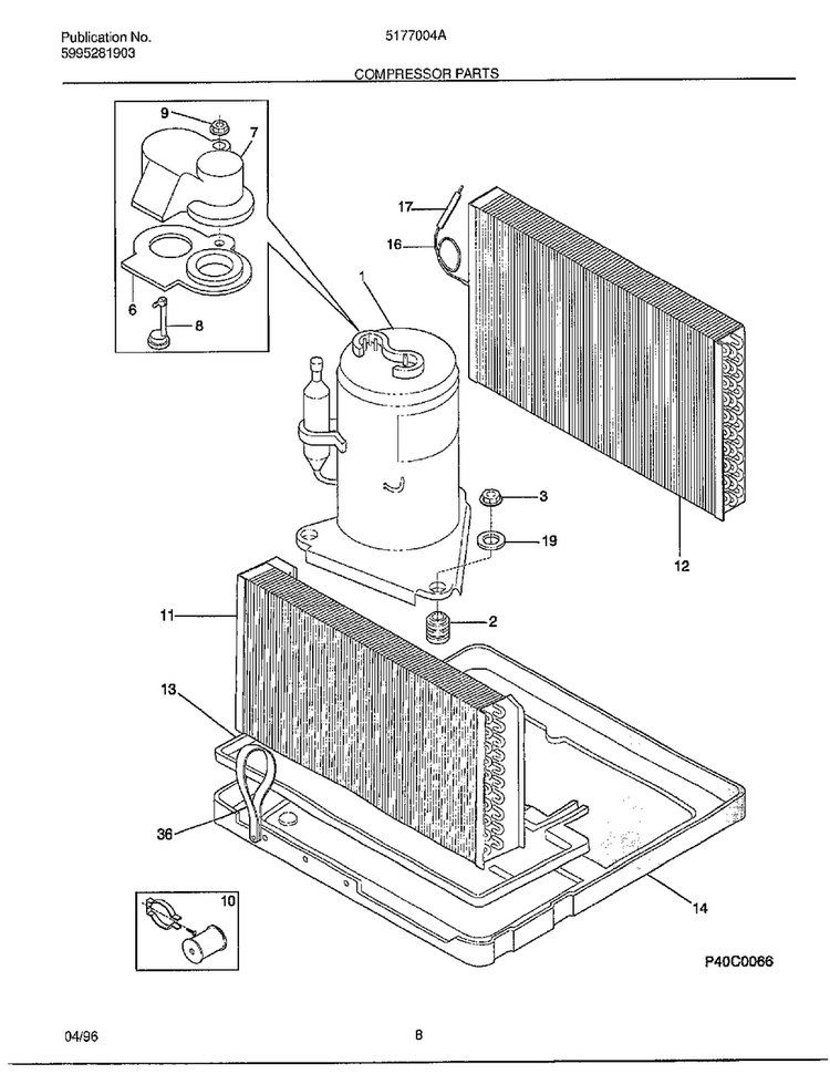 Compressor Parts Diagram and Parts List for 5177004A  Frigidaire Air Conditioner