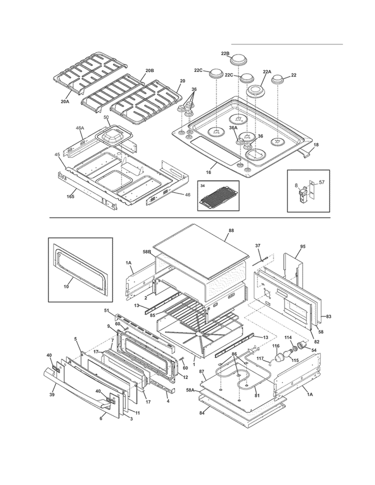 Top/drawer Diagram and Parts List for EW30DS75KS2  Electrolux Range