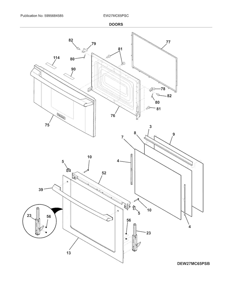Doors Diagram and Parts List for EW27MC65PSC  Electrolux Microwave Oven Combo