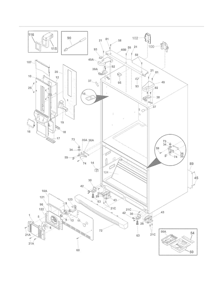 Cabinet Diagram and Parts List for EW28BS71ISF  Electrolux Refrigerator