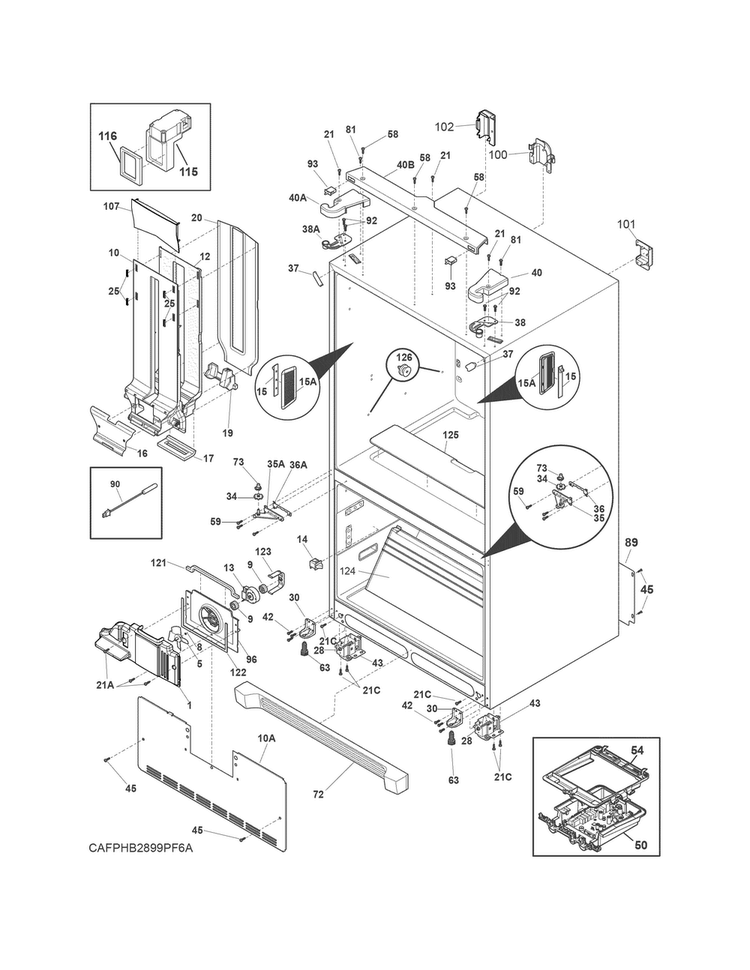 Cabinet Diagram and Parts List for FPHB2899PF8A  Frigidaire Refrigerator