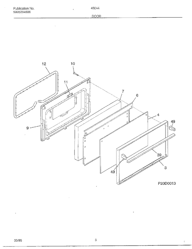 Door Diagram and Parts List for 480440A  Frigidaire Range