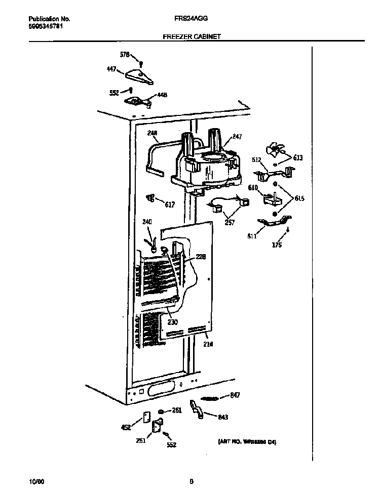 Freezer Cabinet Diagram and Parts List for FRS24AGGW9  Frigidaire Refrigerator