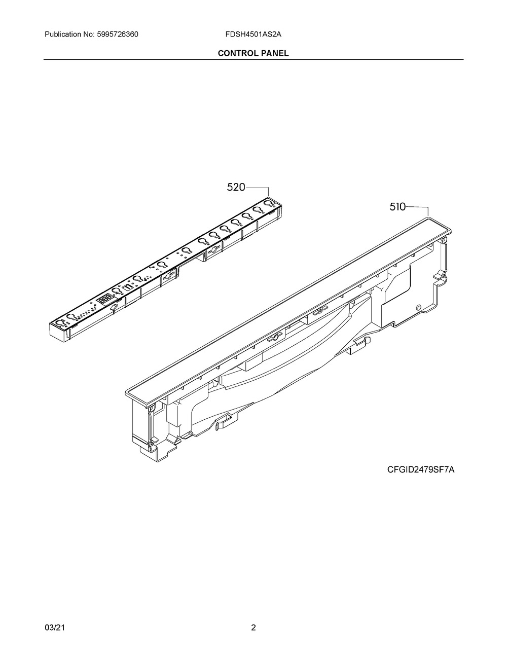 Control Panel Diagram and Parts List for FDSH4501AS2A  Frigidaire Dishwasher