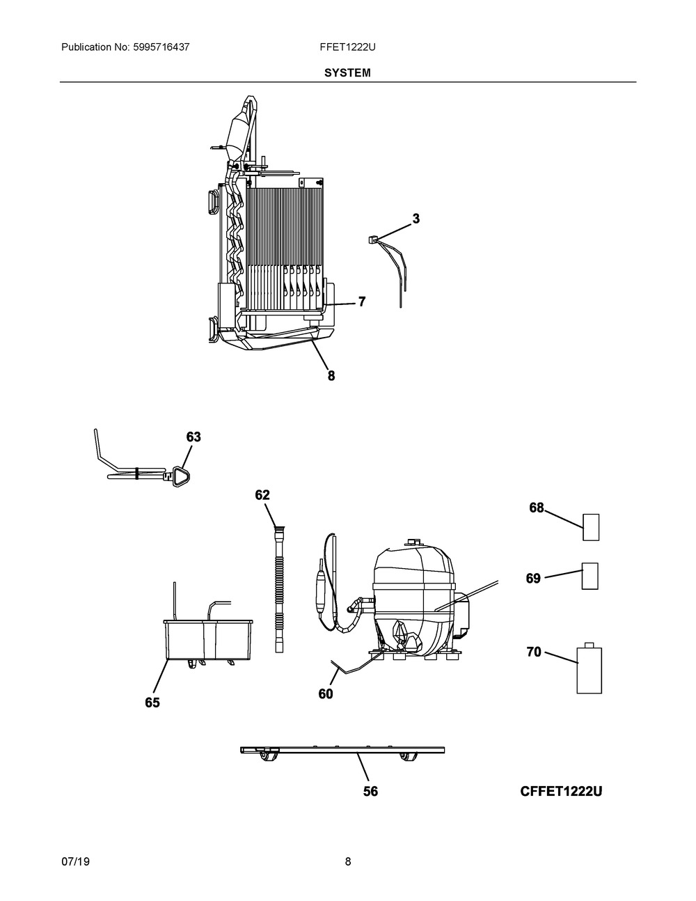 System Diagram and Parts List for FFET1222UV  Frigidaire Refrigerator