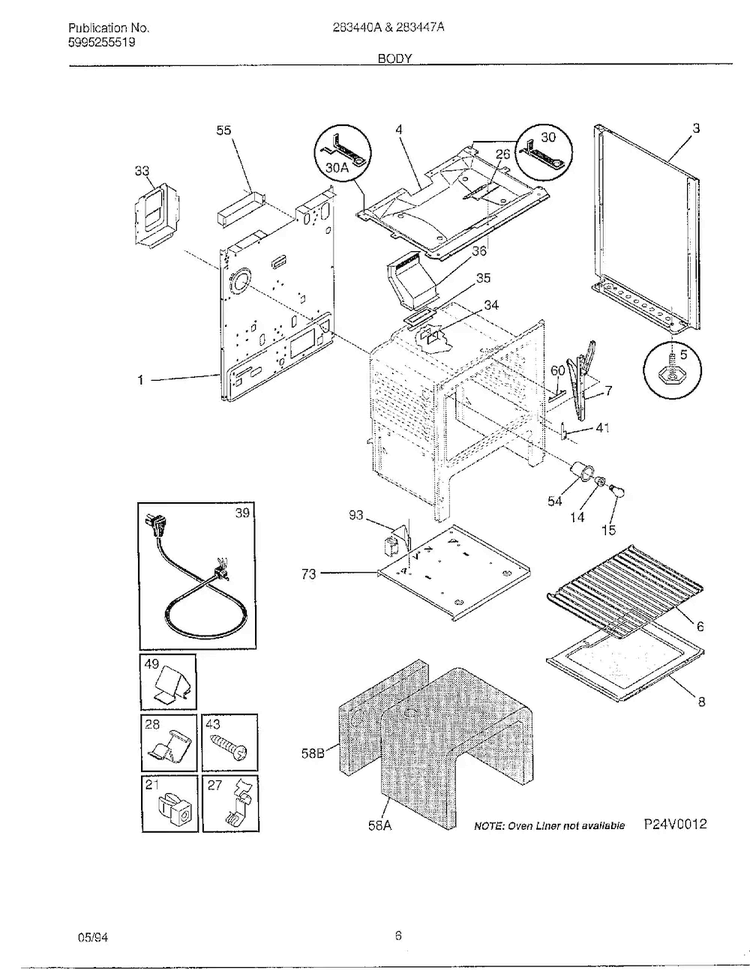Body Diagram and Parts List for 283440A  Frigidaire Range