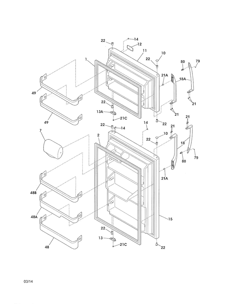 Door Diagram and Parts List for LFHT1817LW9  Frigidaire Refrigerator