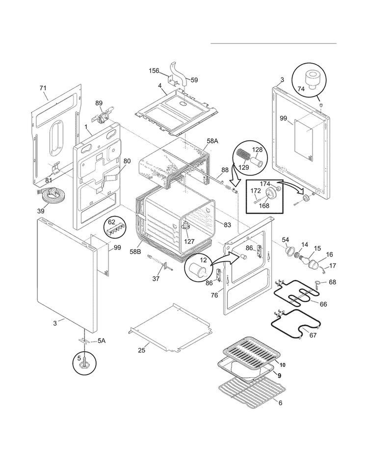 Body Diagram and Parts List for CFEF2425LSC  Frigidaire Range