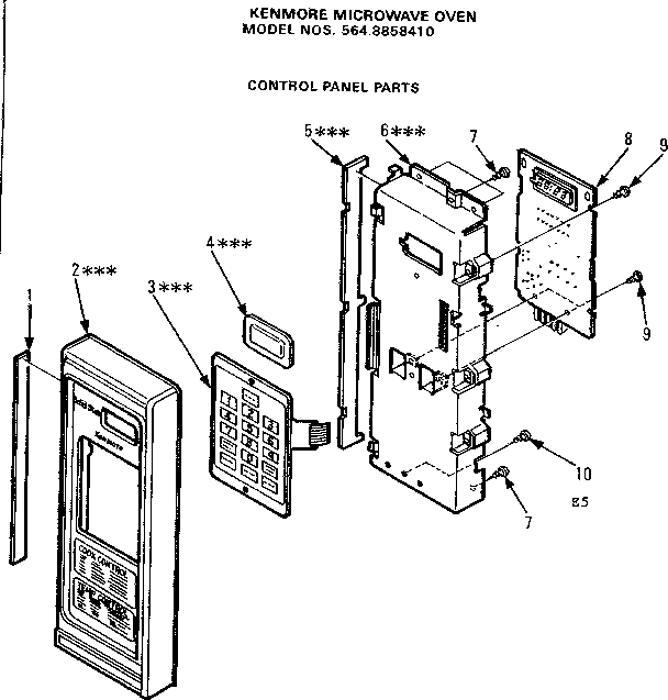 Control Panel Parts Diagram and Parts List for 5648858410  Kenmore Microwave