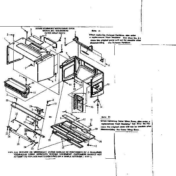 Outer Wrap Parts Diagram and Parts List for 5648598510  Kenmore Microwave