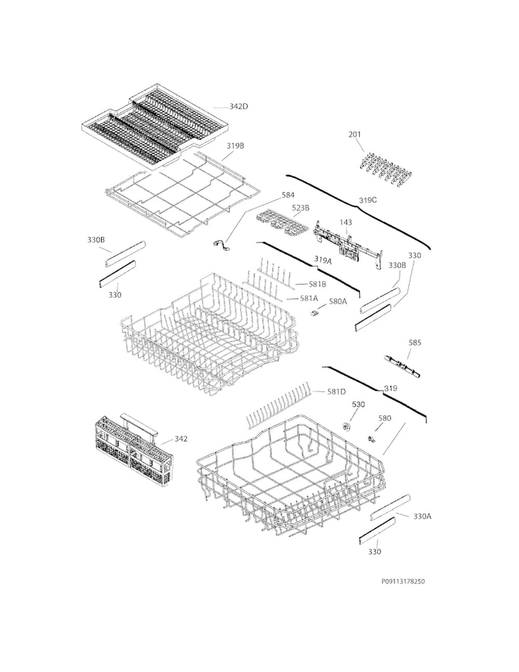 Racks Diagram and Parts List for EI24ID50QS0A  Electrolux Dishwasher
