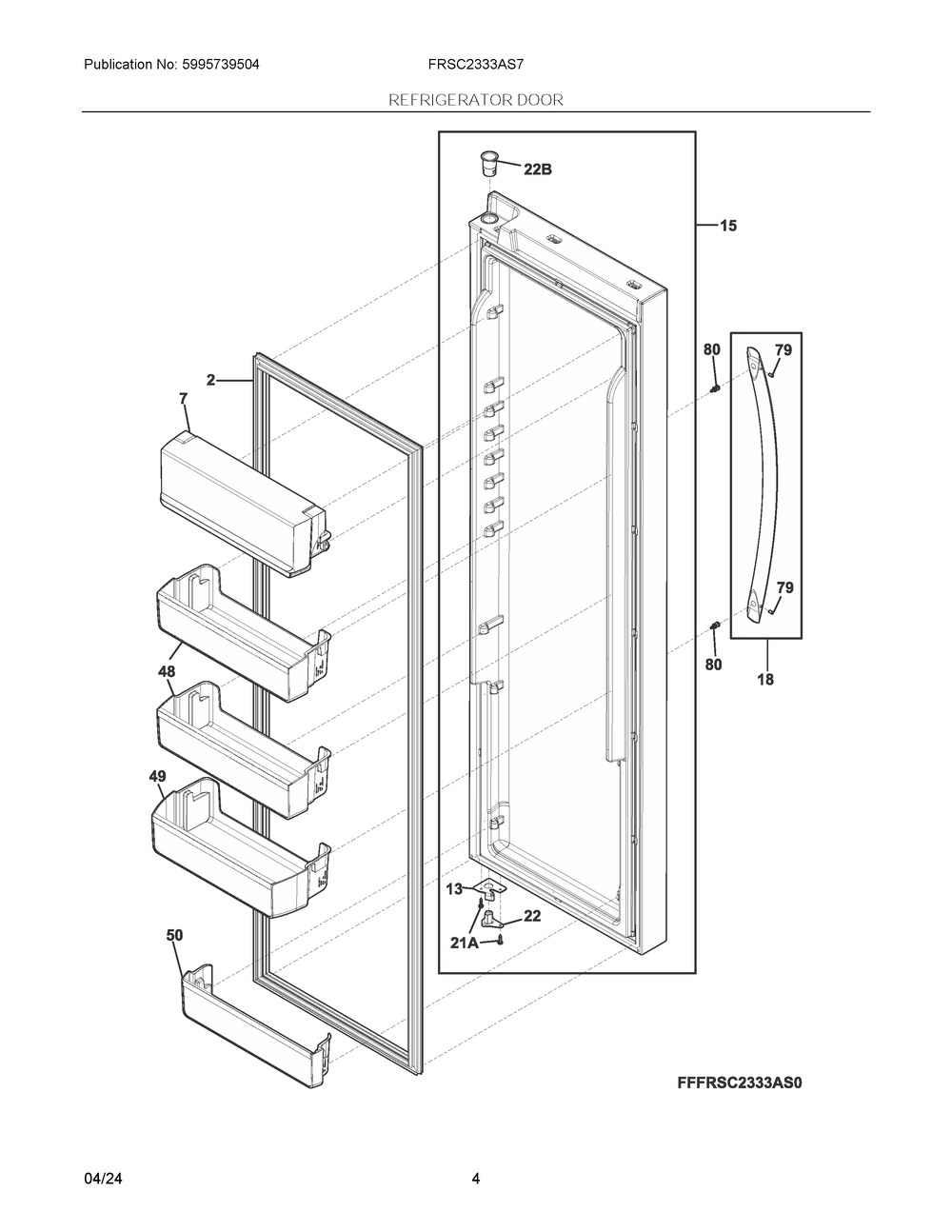 Refrigerator Door Diagram and Parts List for FRSC2333AS7  Frigidaire Refrigerator