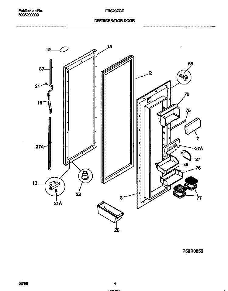 REFRIGERATOR DOOR Diagram and Parts List for FRS28ZGED0  Frigidaire Refrigerator