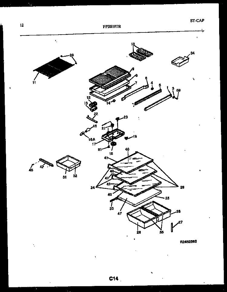 SHELVES AND SUPPORTS Diagram and Parts List for FPES19TRW1  Frigidaire Refrigerator
