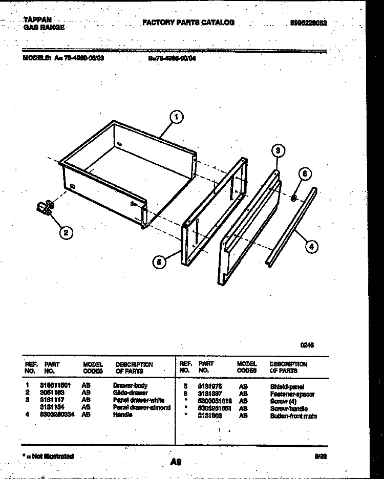 DRAWER PARTS Diagram and Parts List for 76-4960-00-03  Tappan Microwave Oven Combo