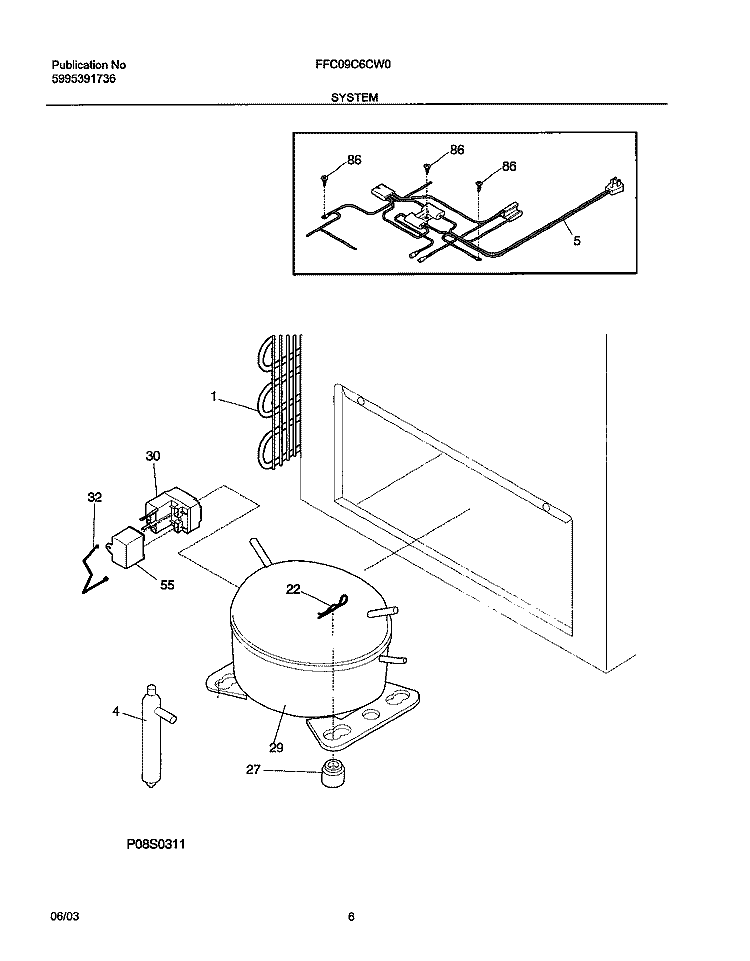 SYSTEM Diagram and Parts List for FFC09C6CW0  Frigidaire Freezer