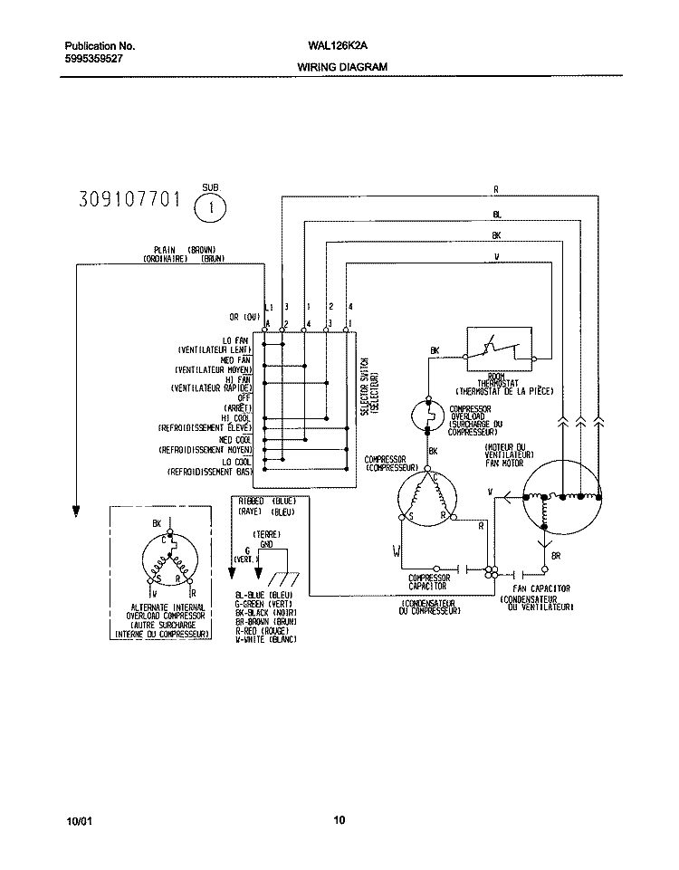 WIRING DIAGRAM Diagram and Parts List for WAL126K2A1  Westinghouse Air Conditioner