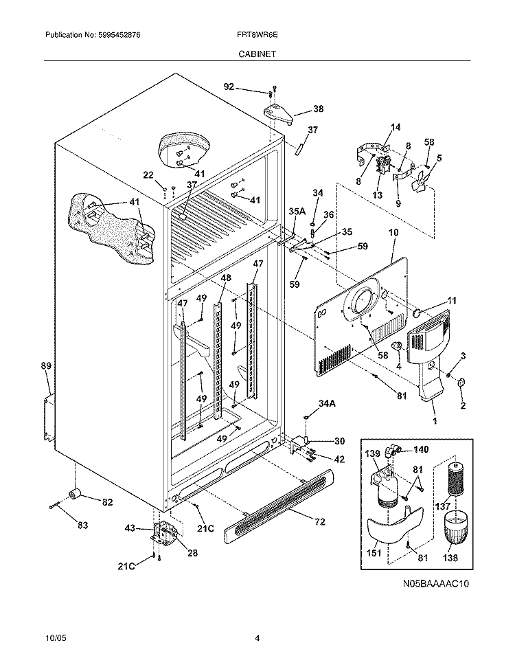 CABINET Diagram and Parts List for FRT8WR6EZ8  Frigidaire Refrigerator