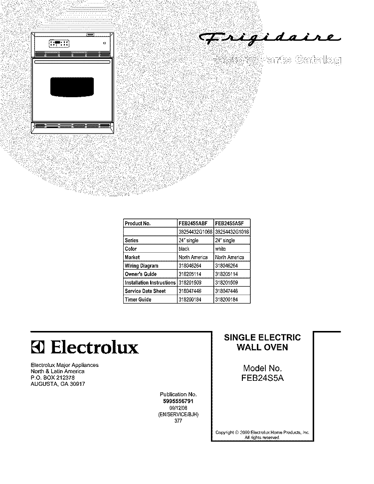 COVER Diagram and Parts List for FEB24S5ABF  Frigidaire Wall Oven