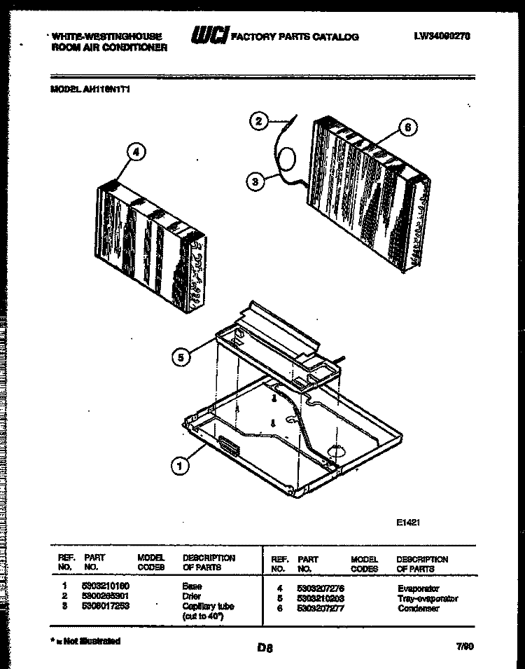 UNIT PARTS Diagram and Parts List for AH116N1T1  Frigidaire Air Conditioner