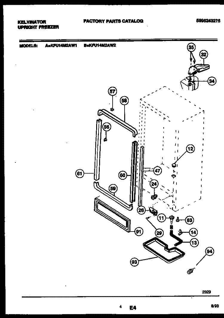 CABINET PARTS Diagram and Parts List for KFU14M2AW2  Kelvinator Freezer