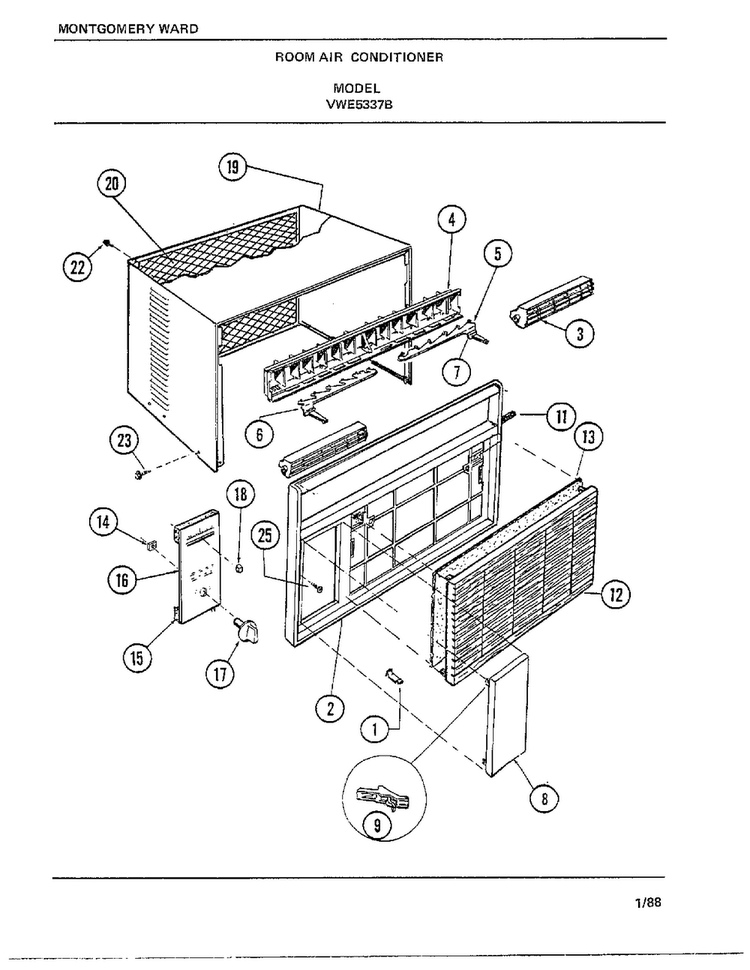 Room Air Conditioner Diagram and Parts List for 5337B  Frigidaire Air Conditioner