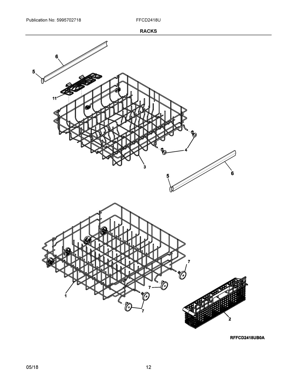Racks Diagram and Parts List for FFCD2418UB0A  Frigidaire Dishwasher