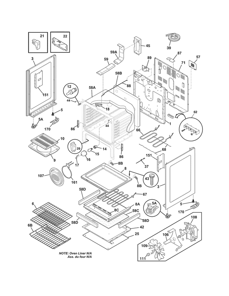 Body Diagram and Parts List for CGEF3040PFA  Frigidaire Range