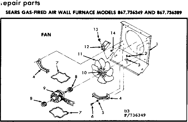 Fan Diagram and Parts List for 867736349  Frigidaire Furnace