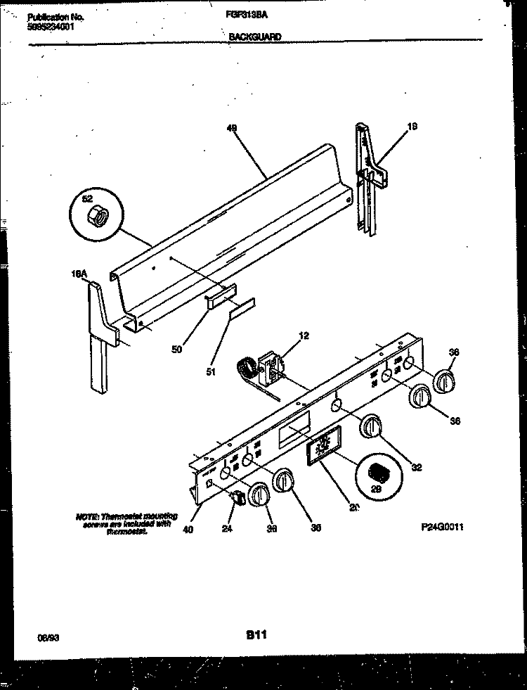 BACKGUARD Diagram and Parts List for FGF313BADA  Frigidaire Range