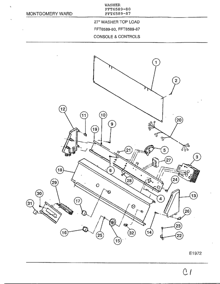 Console And Controls Diagram and Parts List for 6589-80  Frigidaire Washer