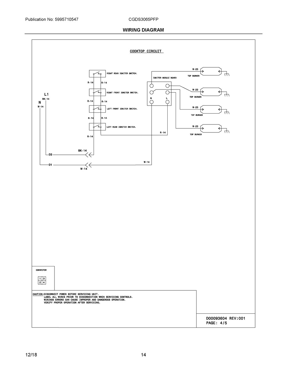 Wiring Diagram Diagram and Parts List for CGDS3065PFP  Frigidaire Range