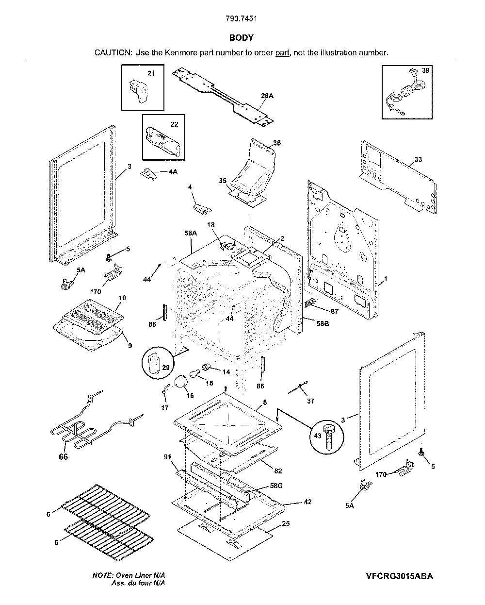 Body Diagram and Parts List for 79074512910  Kenmore Range