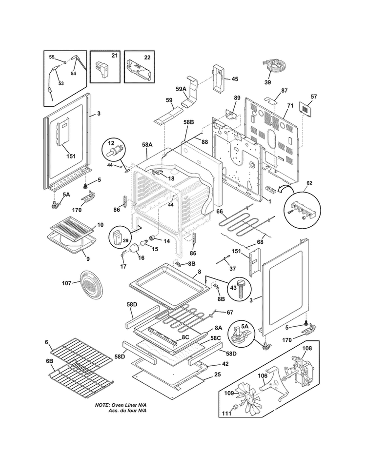 Body Diagram and Parts List for CGEF3032MFF  Frigidaire Range