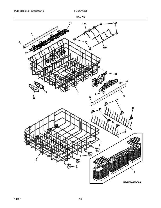 07 - Racks Diagram and Parts List for FGID2466QB6A  Frigidaire Dishwasher
