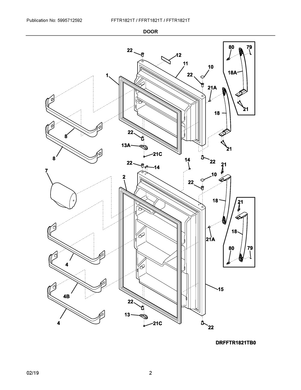 Door Diagram and Parts List for FFTR1821TD4  Frigidaire Refrigerator