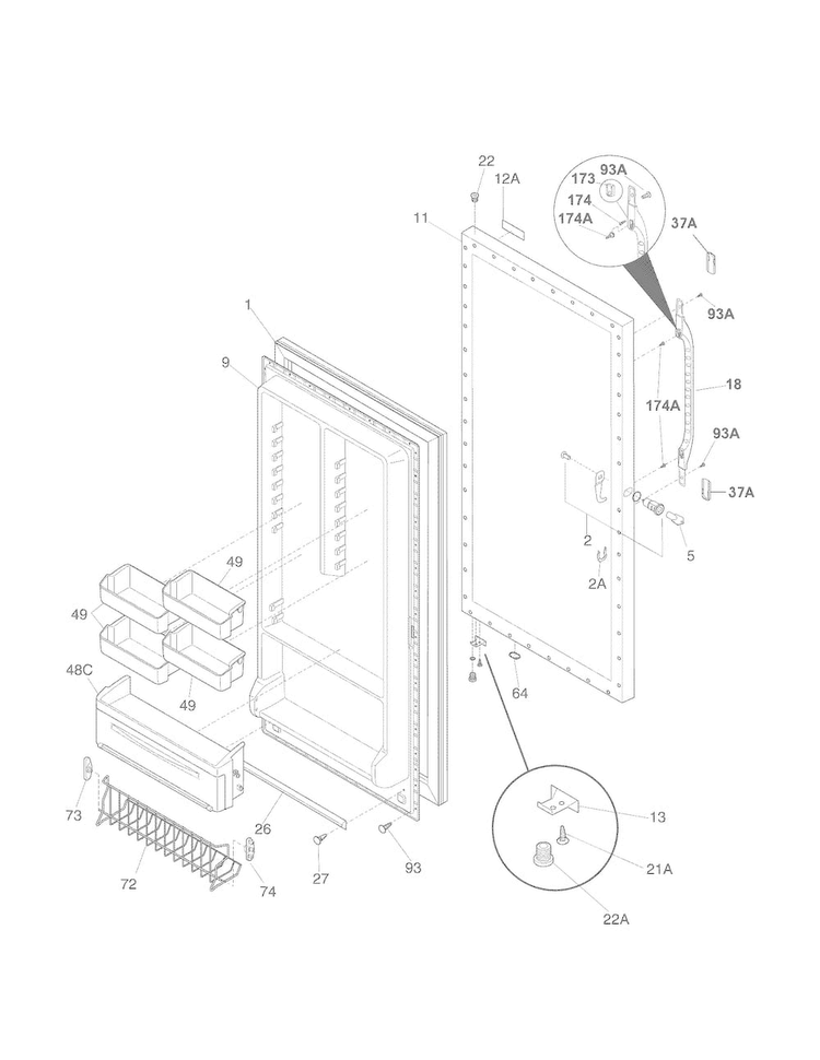 Door Diagram and Parts List for 25328722805  Kenmore Freezer