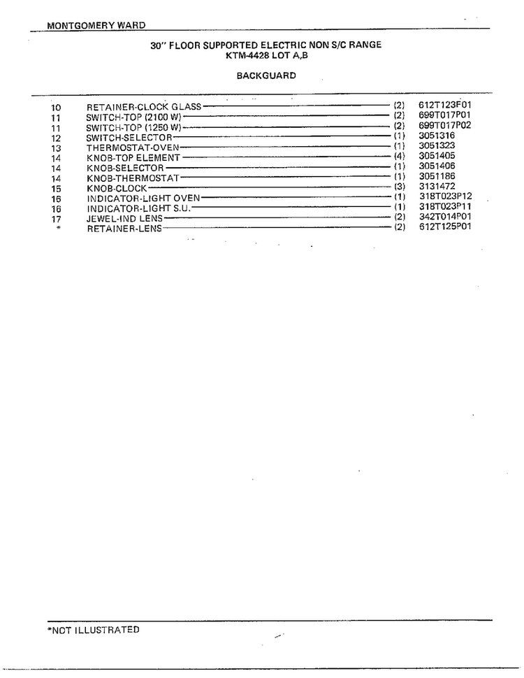 30" Floor/backguard Page 2 Diagram and Parts List for 4428B  Frigidaire Range