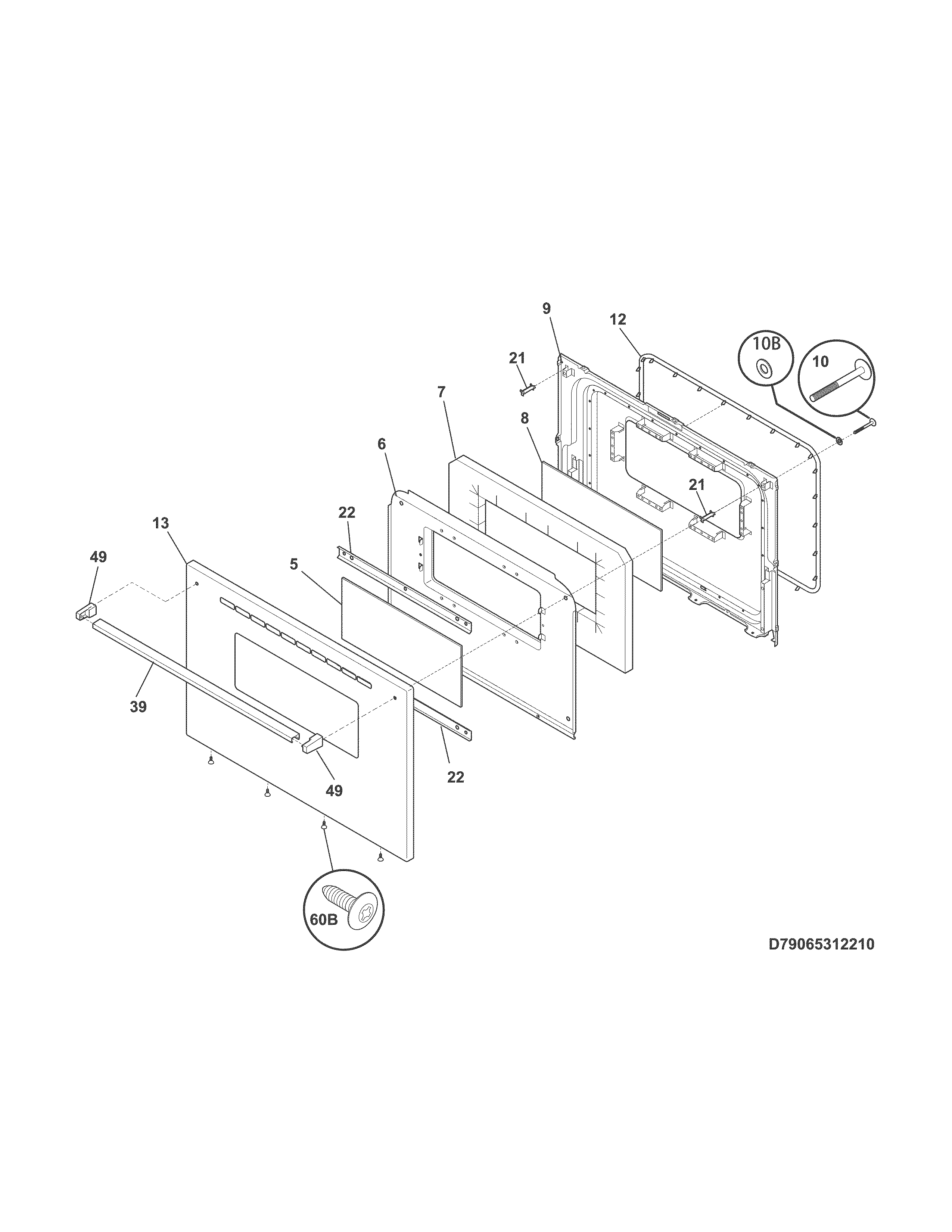 Door Diagram and Parts List for 79065312211  Kenmore Range