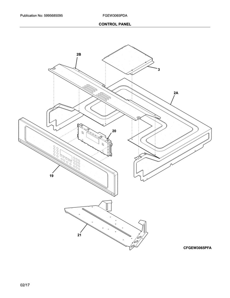 Control Panel Diagram and Parts List for FGEW3065PDA  Frigidaire Wall Oven