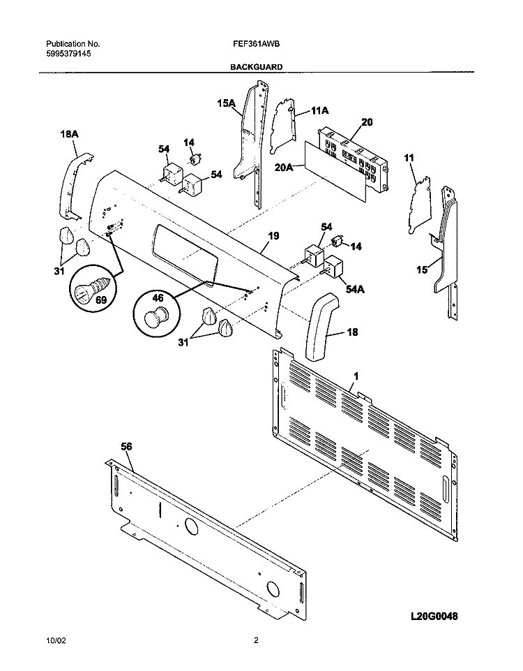 BACKGUARD Diagram and Parts List for FEF361AWB  Frigidaire Range
