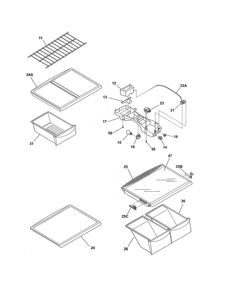Shelves Diagram and Parts List for FFHT2126LM8  Frigidaire Refrigerator