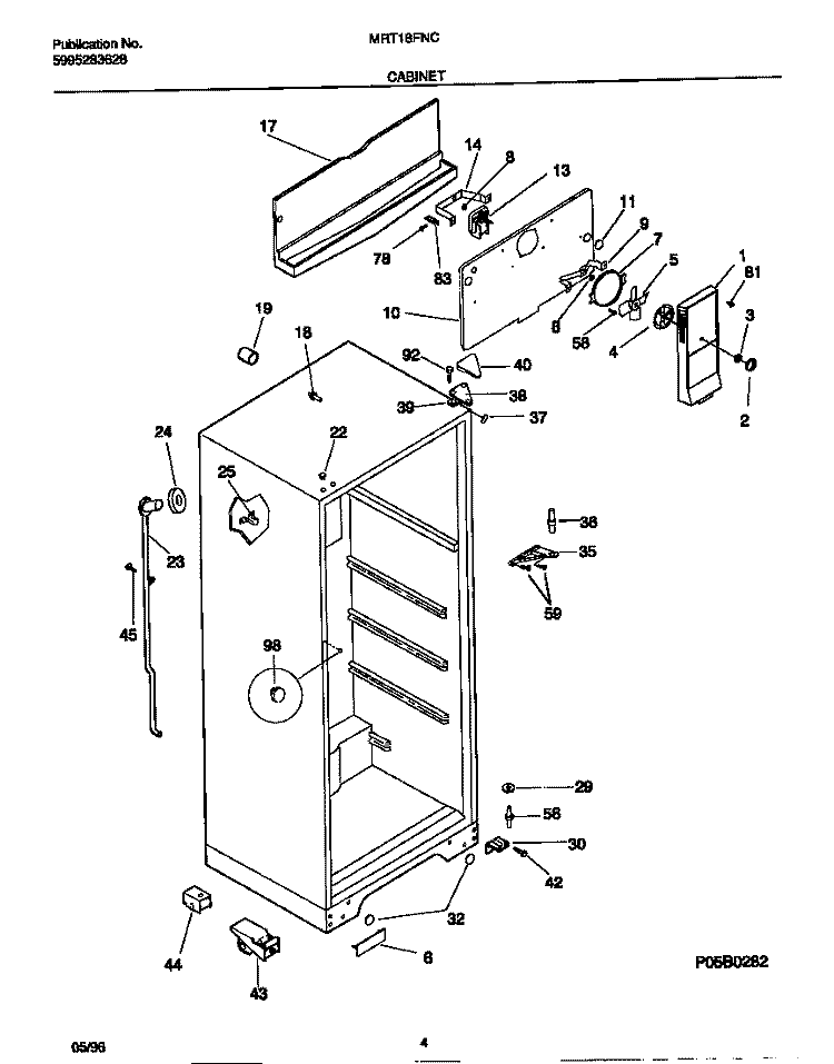 CABINET Diagram and Parts List for MRT18FNCW2  Frigidaire Refrigerator