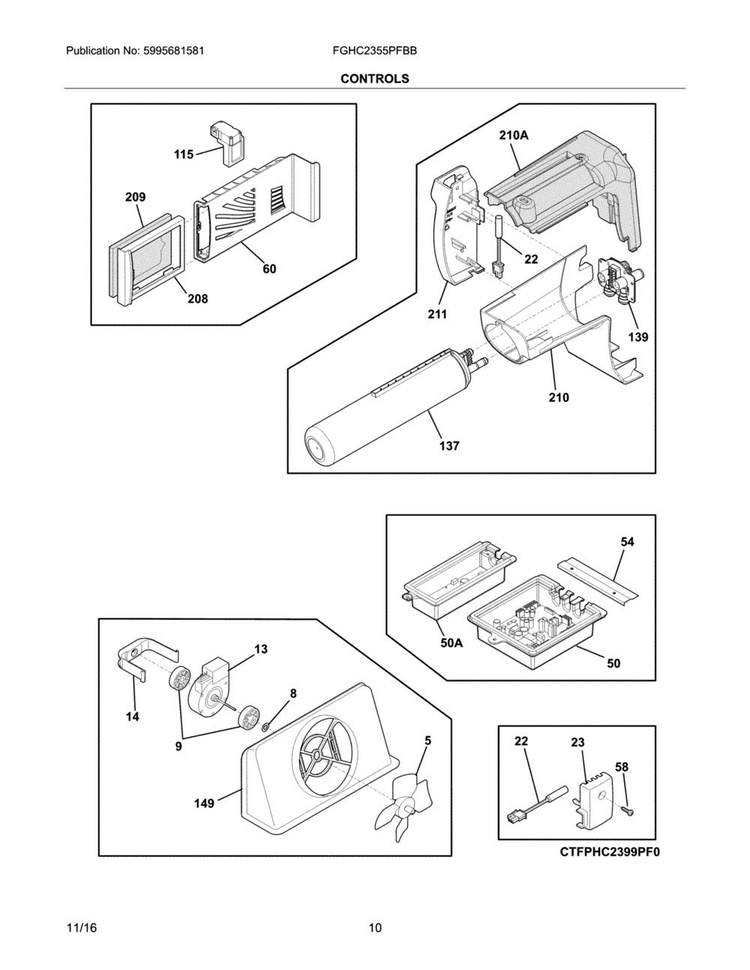 Controls Diagram and Parts List for FGHC2355PFBB  Frigidaire Refrigerator