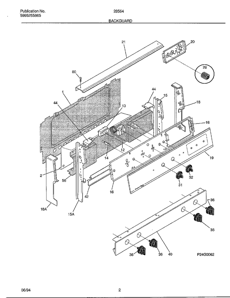Backguard Diagram and Parts List for 285647A  Frigidaire Range