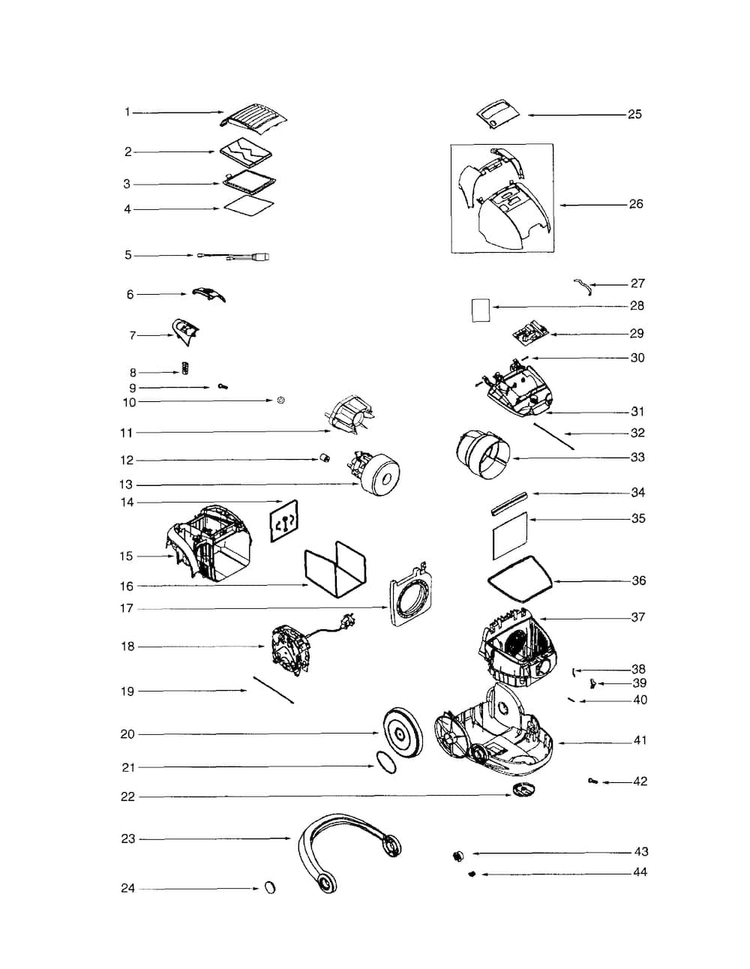 Motor Assembly/handle Diagram and Parts List for EL6988A  Electrolux Canister Vacuum