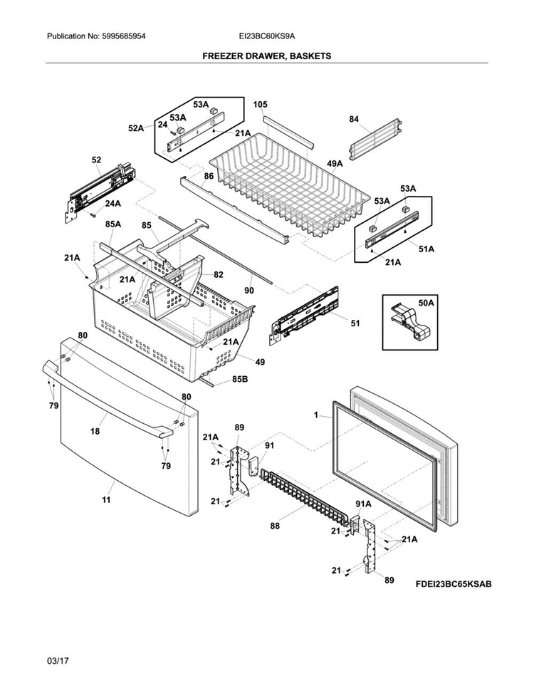 Freezer Door Diagram and Parts List for EI23BC60KS9A  Electrolux Refrigerator